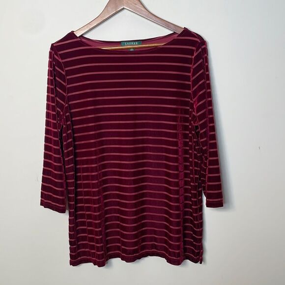 Lauren Ralph Lauren Velvet Striped Top 1X - Picture 3 of 7